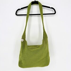 The Sak Spring Green Crochet Handmade Hobo Shoulder Zip Bag with Charm